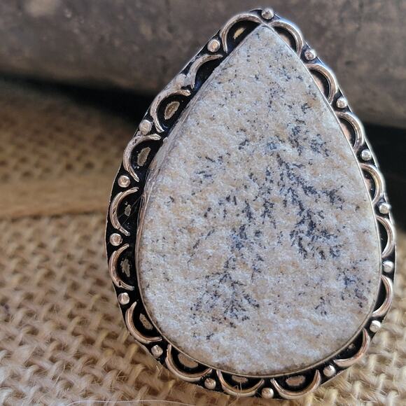 Sterling Silver Dendritic Limestone Ring, Size 6.5, Bohemian Statement Jewelry - Picture 3 of 10